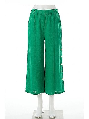 Tempo Paris Button Up Linen Pants in Emerald (view 1)