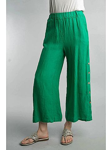 Tempo Paris Button Up Linen Pants in Emerald (view 2)