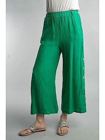 Tempo Paris Button Up Linen Pants in Emerald (view 2)