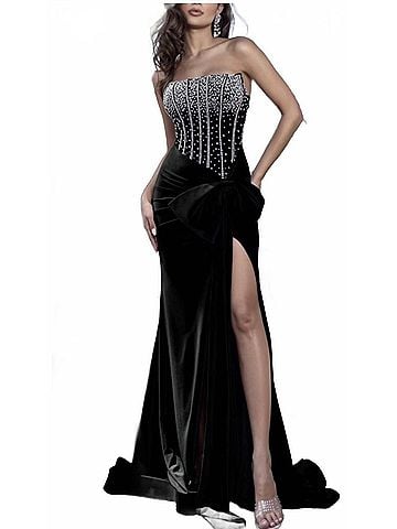 Portia & Scarlett Strapless Beaded Corsett Gown With Detachable Bow in Black (view 2)