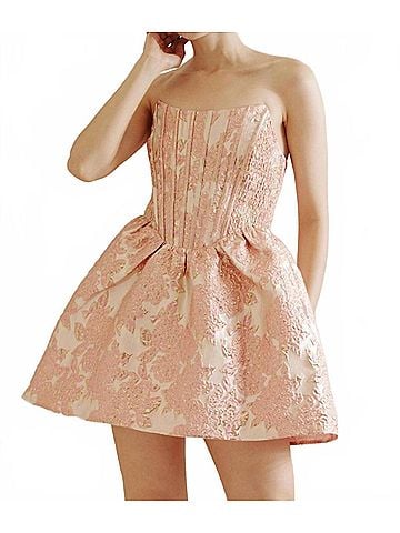 Storia Metallic Floral Brocade Mini Dress in Pink (view 2)