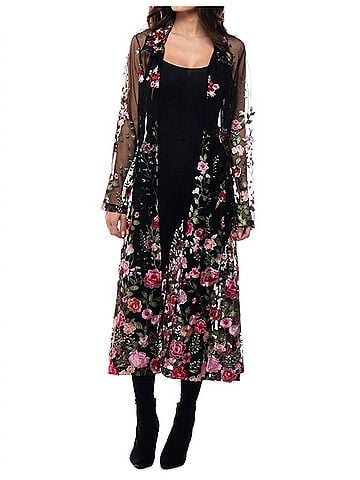 Adore Embroidered Mesh Duster Jacket in Midnight Bloom (view 2)