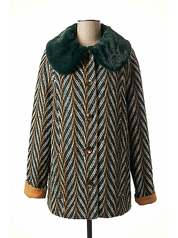 Skies Are Blue Women's Chevron Tweed Coat in Green (view 1)