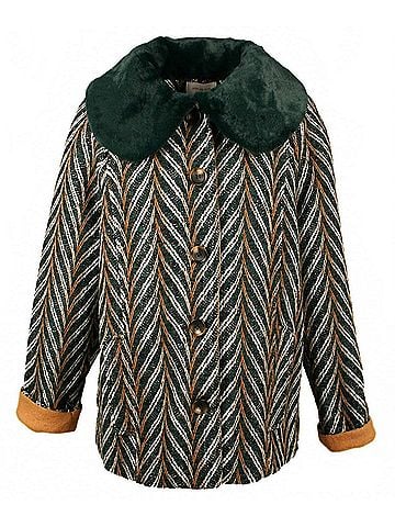 Skies Are Blue Women's Chevron Tweed Coat in Green (view 2)