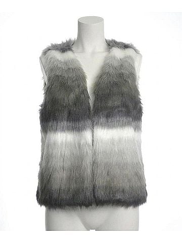 Skies Are Blue Women's Open Front Faux Fur Vest in Grey (view 1)