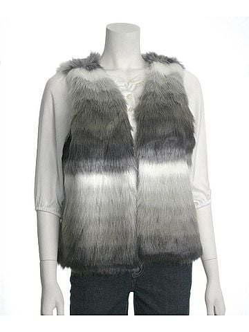 Skies Are Blue Women's Open Front Faux Fur Vest in Grey (view 2)
