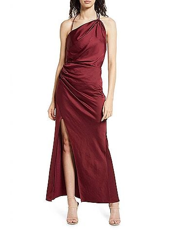 Significant Other Gracie One Shoulder Cocktail Maxi Dress in Wine (view 2)