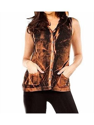 Angel Bleach Snap-Front Hoodie Vest in Black (view 2)