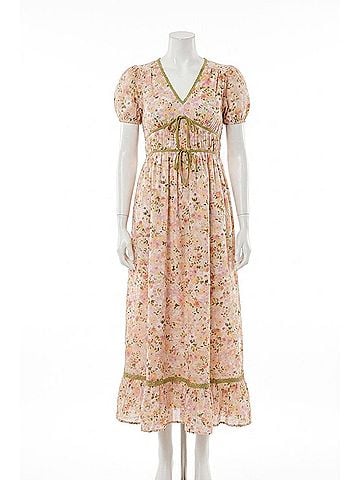 In Loom Bow Floral Maxi Dress in Pink Coral Multi (view 1)