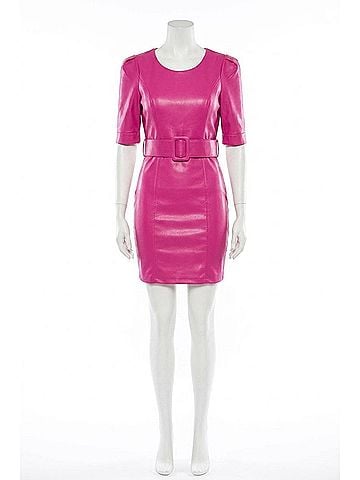 Tea & Cup Faux Leather Belted Dress in Pink (view 1)
