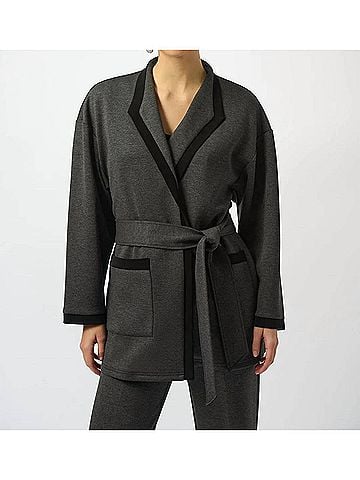 Joseph Ribkoff Belted Wrap Kimono Coat in Grey Melange/Black (view 2)