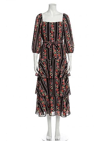 Maison Tara Square Neck Tiered Skirt Midi Dress in Black Coral (view 1)