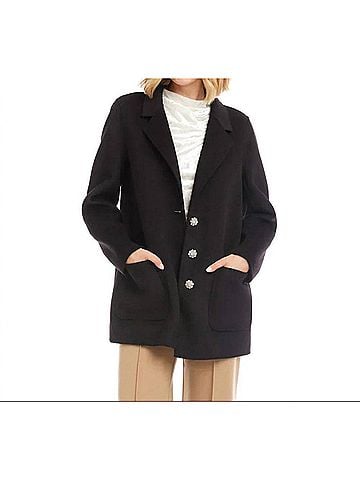 Karen Kane Olyssa Oversized Brushed Blazer With Rhinestone Buttons in Black (view 2)