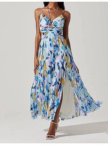 Astr Aquate Maxi Dress in Aqua Blue Multi (view 2)