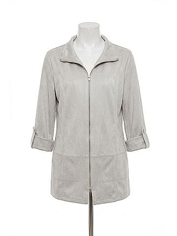 Angel Microfiber Long Jacket in Gray (view 1)