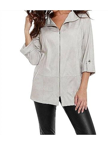 Angel Microfiber Long Jacket in Gray (view 2)