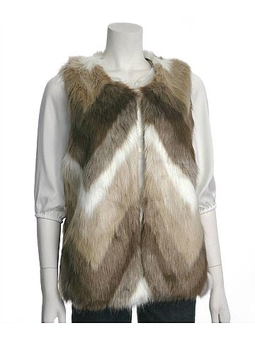 Skies Are Blue Women's Open Front Chevron Faux Fur Vest in Brown (view 2)