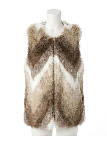Skies Are Blue Women's Open Front Chevron Faux Fur Vest in Brown (view 1)