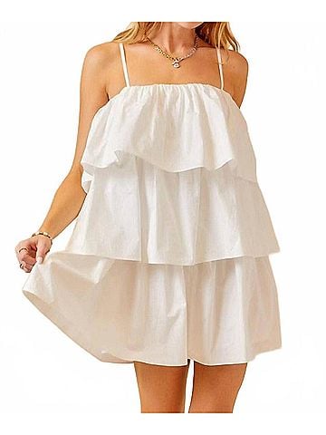 Day + Moon Ruffles For Days Mini Dress in White (view 2)