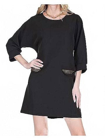 Joy Joy Stud Kimono Mini Dress in Black (view 2)