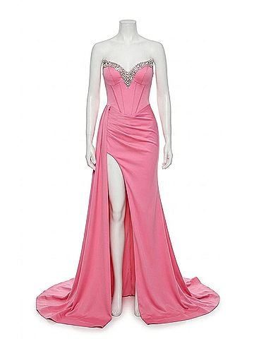 Portia & Scarlett Corset Beaded Gown in Pink (view 1)