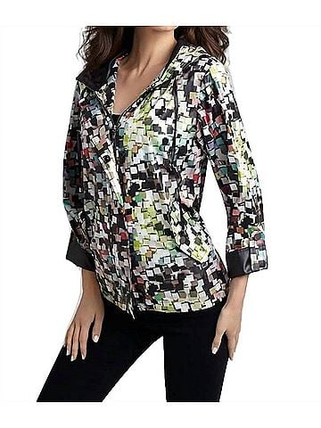 Angel Mosaic Hooded Rain Jacket in Black Multi (view 2)