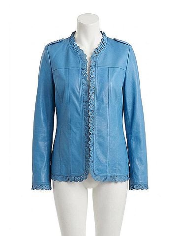 Angel Microfiber Leather Laser Cut Open Jacket in Turquoise (view 1)