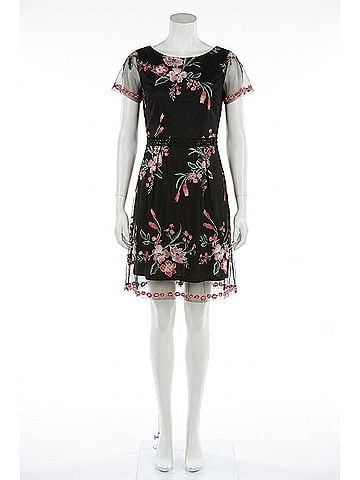 Adrianna Papell Tulle Floral Embroidery Short Party Dress in Black Multi (view 1)