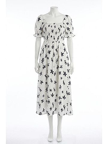 Klesis Floral Midi Puff Sleeves Dress in Off White (view 1)