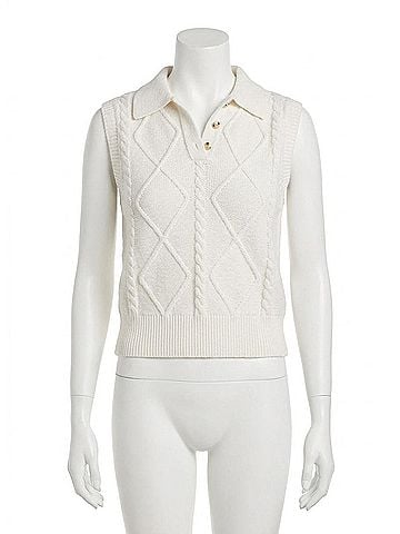 Vince. Cable-Knit Wool &amp; Cotton-Blend Sweater Vest in Off White (view 1)