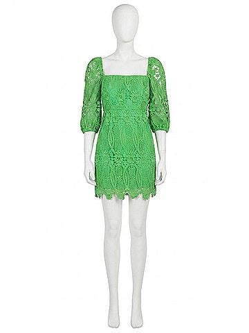 Adelyn Rae Emery Puff Sleeve Lace Dress in Matcha Green (view 1)
