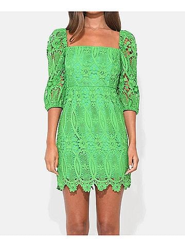 Adelyn Rae Emery Puff Sleeve Lace Dress in Matcha Green (view 2)