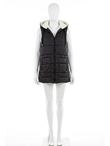 FDJ Women's Reversible Quilted Vest With Hood in Black/Natural (view 1)