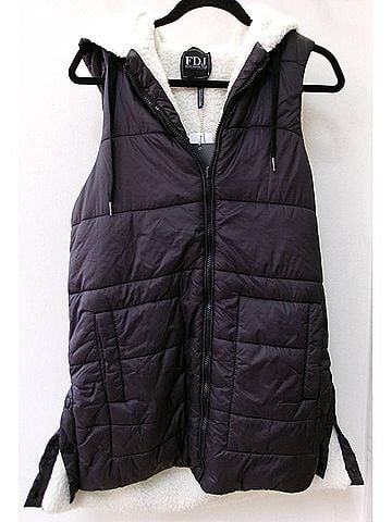 FDJ Women's Reversible Quilted Vest With Hood in Black/Natural (view 2)