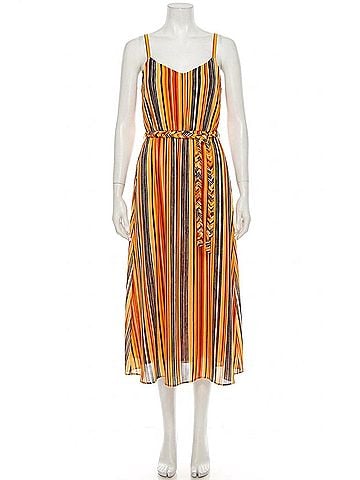 Donna Morgan Spaghetti Strap Striped Midi Dress in Soft White Orange (view 1)