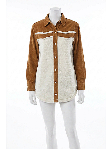 Wrangler Jeans Co Retro Americana Sherpa Shirt-Jacket in Caramel (view 1)