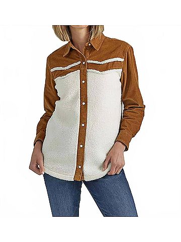 Wrangler Jeans Co Retro Americana Sherpa Shirt-Jacket in Caramel (view 2)