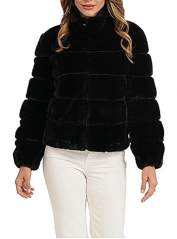 Love Token Lizzo Faux Fur Zip Jacket in Black (view 2)