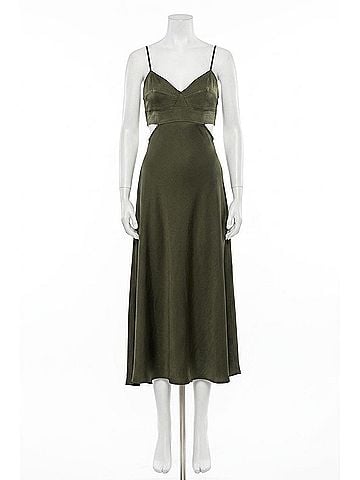 Moon River Cut Out Slip Midi Dress in Olive (view 1)