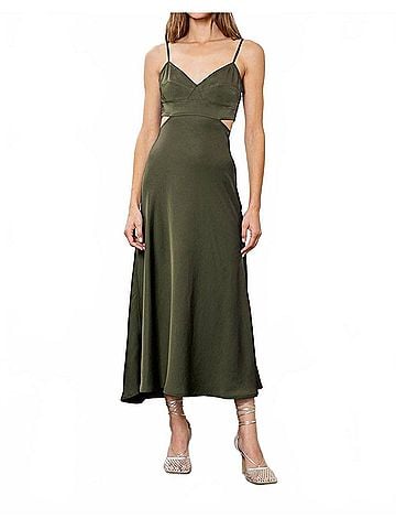 Moon River Cut Out Slip Midi Dress in Olive (view 2)