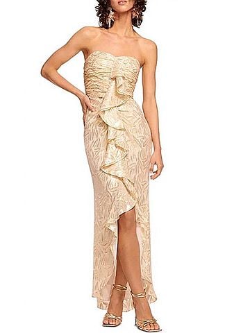 Ramy Brook Ruffled Metallic Silk Strapless Dress in Gold (view 2)
