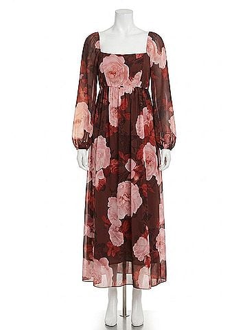 London Times Women's Floral Print Empire Waist Maxi Dress in Chocolate Blush (view 1)