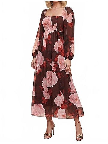 London Times Women's Floral Print Empire Waist Maxi Dress in Chocolate Blush (view 2)