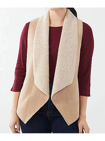 FDJ Faux Suede Sherpa Lined Vest in Tan (view 2)