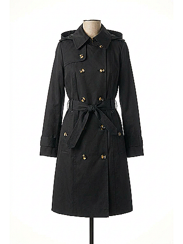 London Fog Double Breasted Hooded Trench Coat With Waist Belt in Black (view 1)
