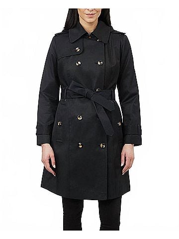 London Fog Double Breasted Hooded Trench Coat With Waist Belt in Black (view 2)
