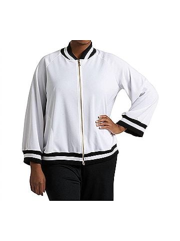 Always For Me Plus Size Hudson Bomber Jacket in White (view 2)