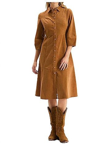Tyler Boe Corduroy Midi Dress in Leather Brown (view 2)
