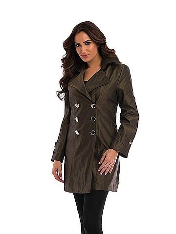 Angel Metallic Double Breasted Rain Jacket in Army (view 2)