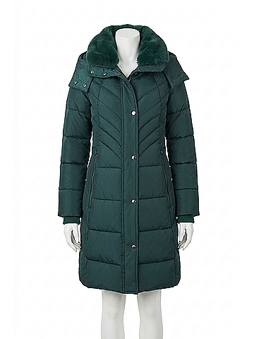London Fog Zip-Front Hooded Heavy Weight Puffer Jacket With Button-Off Fur Collar in Green (view 1)
